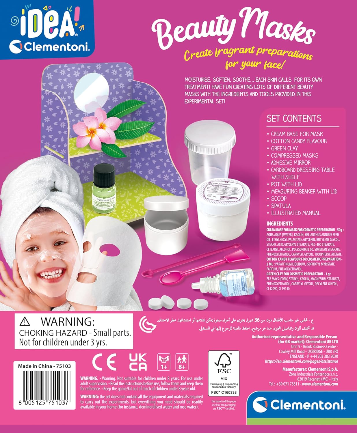Clementoni- Idea Mask: Create Your Own Natural Beauty Science Kit for Girls, Laboratory Experiment Kit(8+ Years)