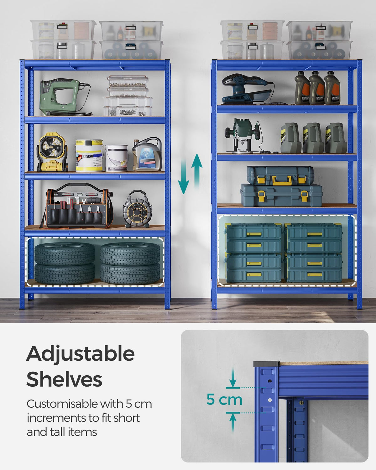 SONGMICS 5-Tier Heavy-Duty Shelving Units, Set of 2, Boltless Assembly