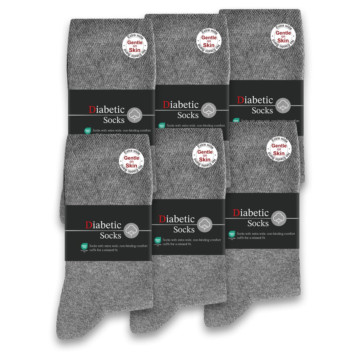 SockWaddles Diabetic Socks for Men & Women, 6 Pairs, Soft Loose Top