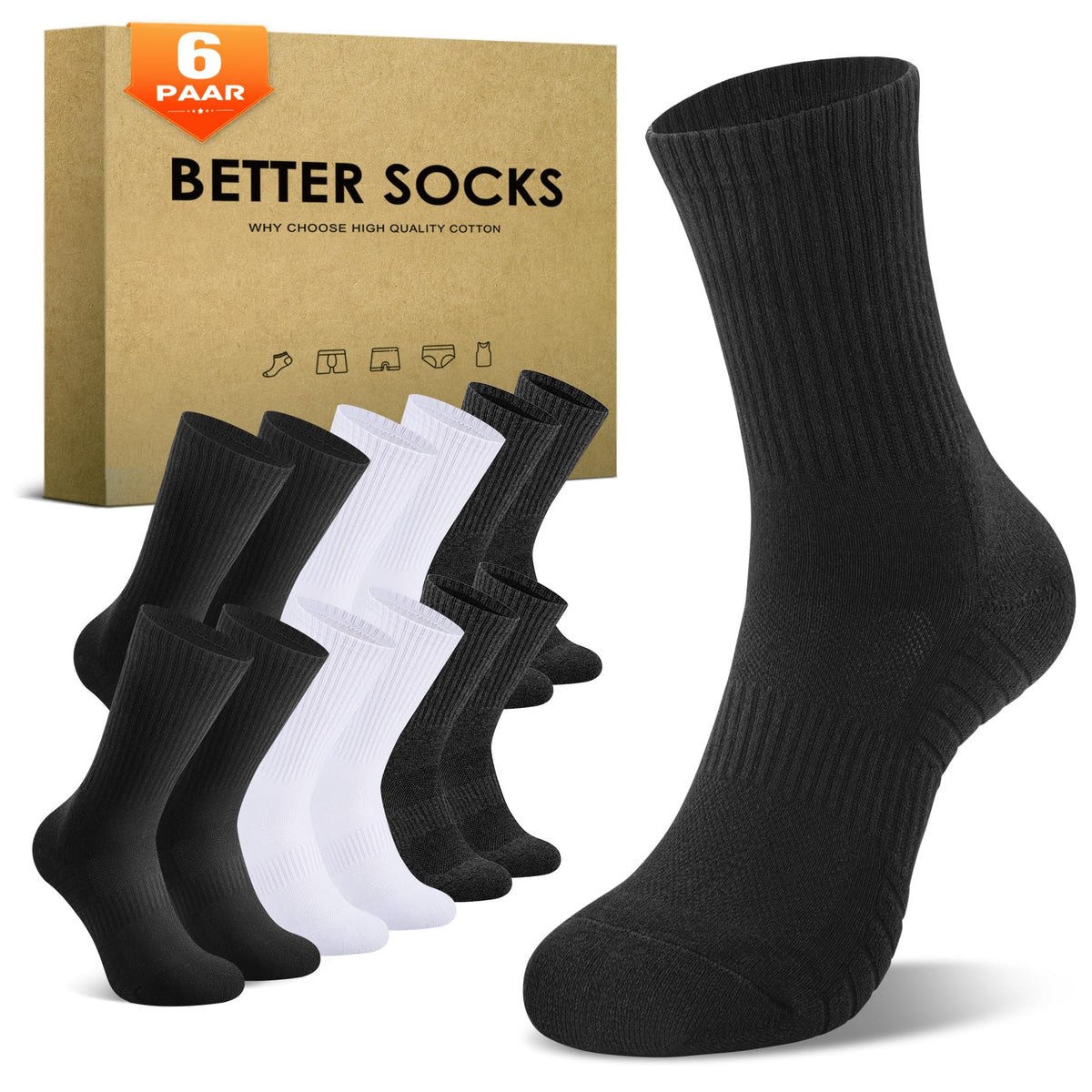 6/12 Pairs Cushioned Sports Socks for Men Women Cotton Crew Socks