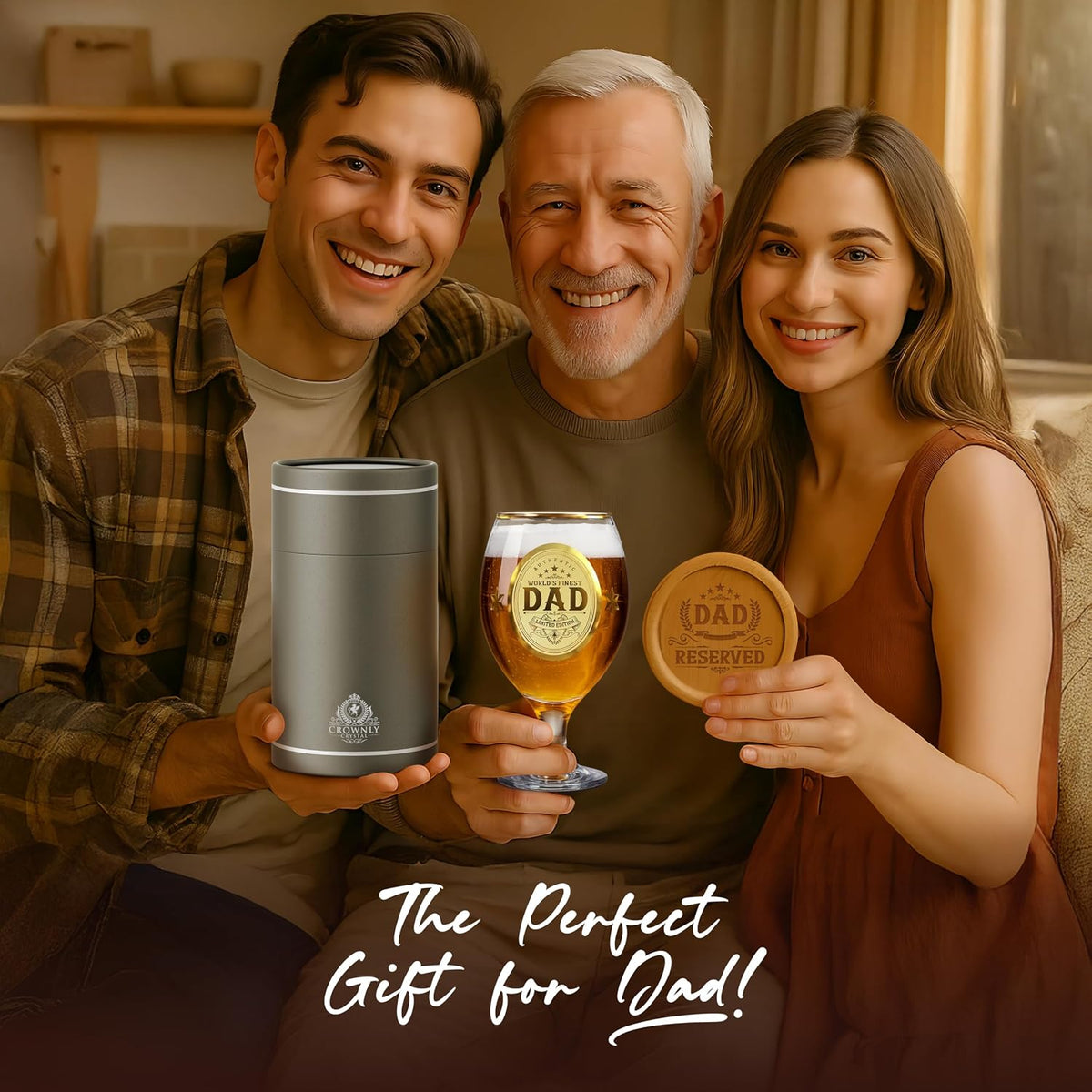 Crownly Crystal® Gold Birthday Gifts: Dad's Beer Glasses
