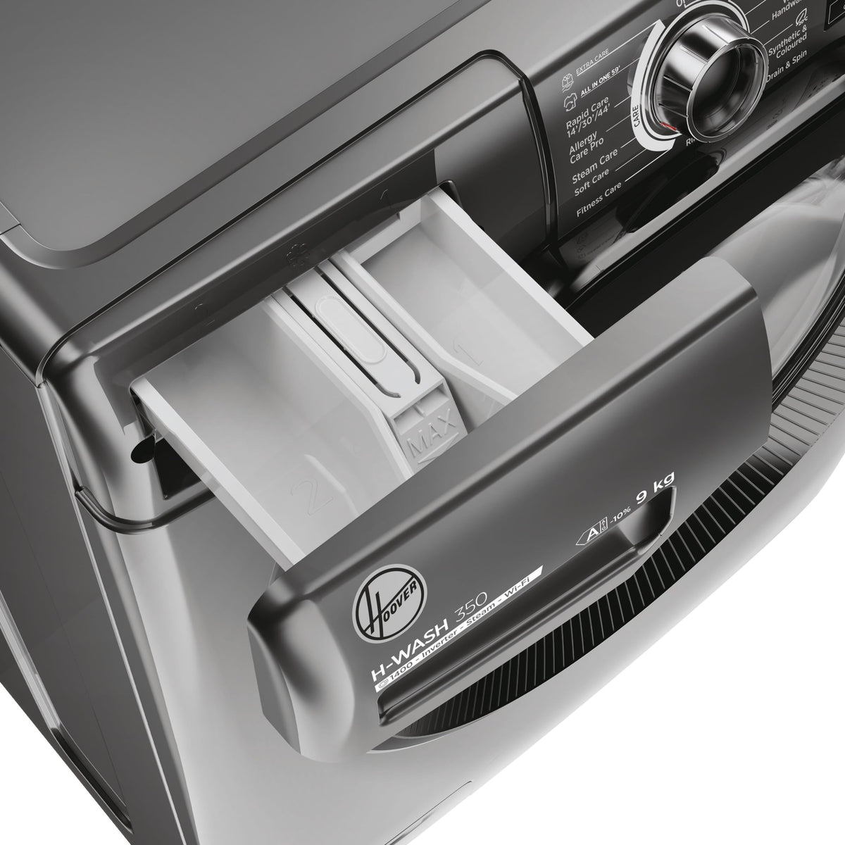 Hoover H-WASH 350 9kg Freestanding Washing Machine, 1400 RPM, A Rated, ECO-Power Inverter Motor, hOn App, 60 Programmes, Eco Doser, Power Care System, White, 60x53x85 cm - H3WPS496TAMB6-80