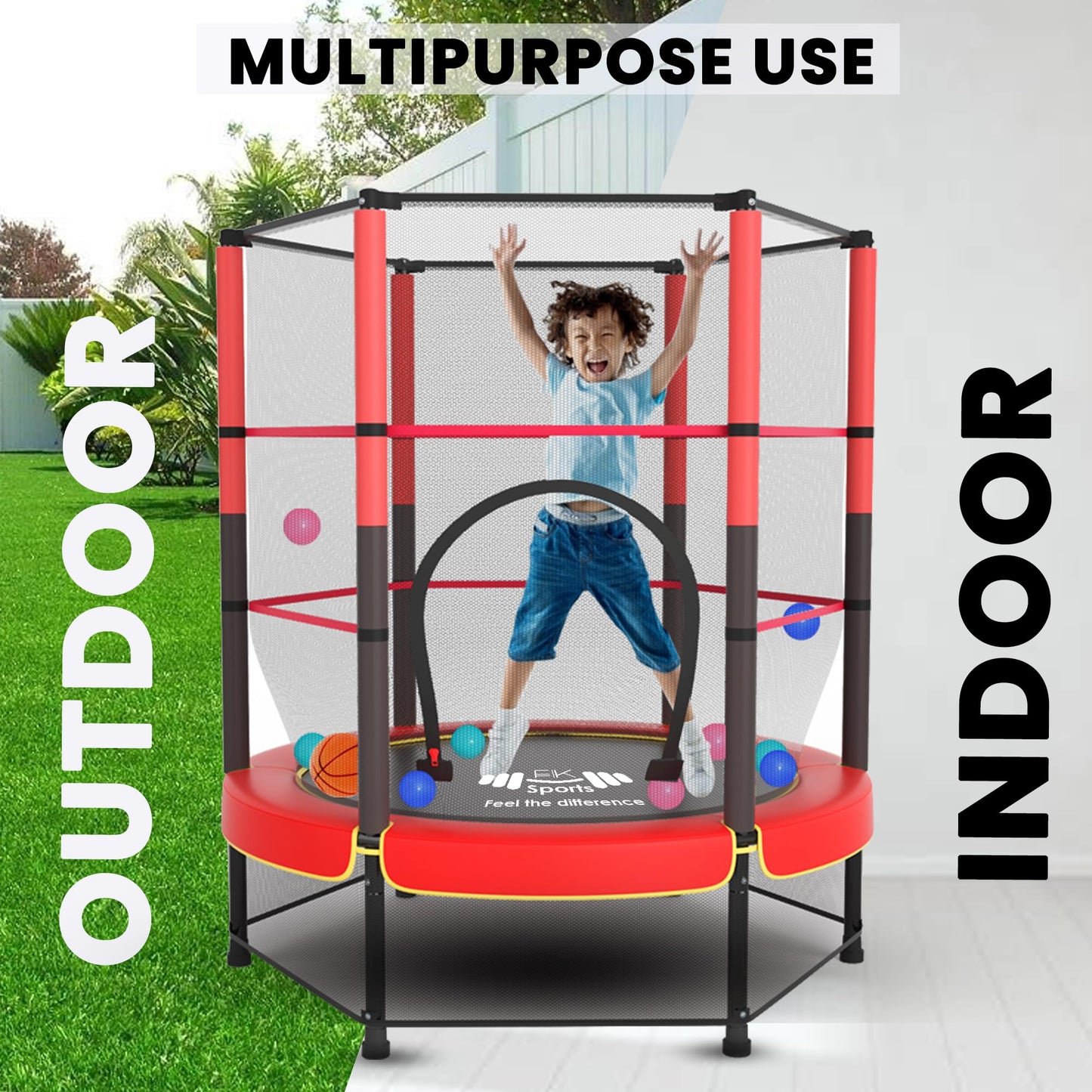FK Sports 55" Kids Rebounder Trampoline with Safety Net — Bungee System, Max 100 kg