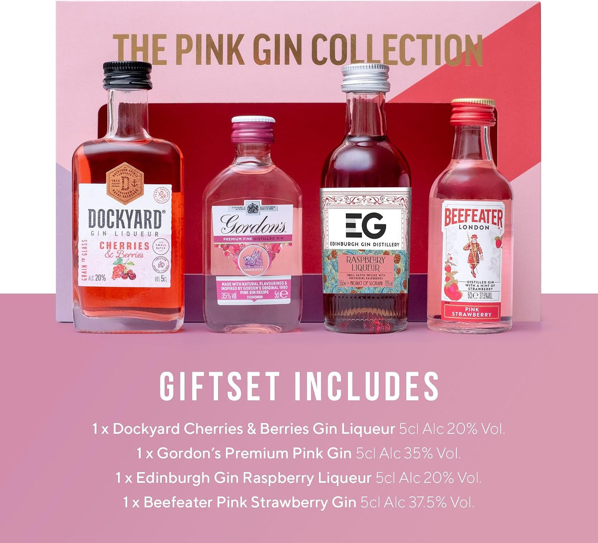 Pink Gin Gift Set, Beefeater, Gordon's, Edinburgh, Dockyard, 4 x 5 cl