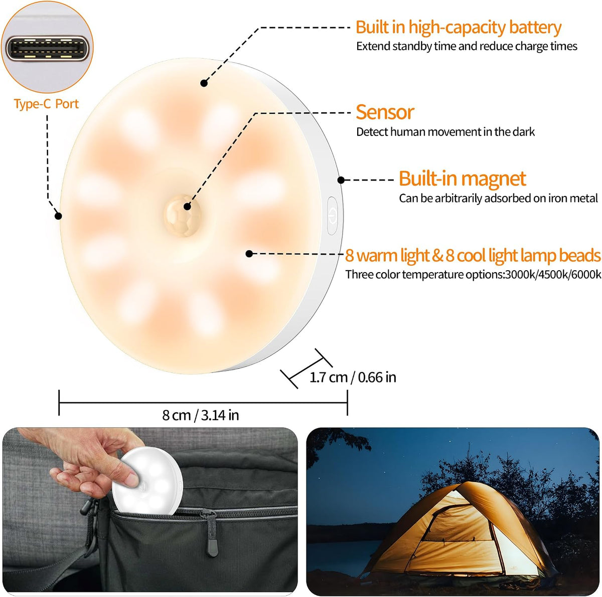 daphomeu 6 Pcs Motion Sensor Lights Indoor USB Rechargeable