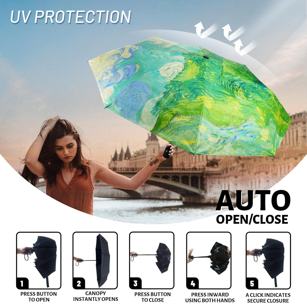 SY COMPACT Travel Umbrella Windproof Automatic Unbreakable UV Protection