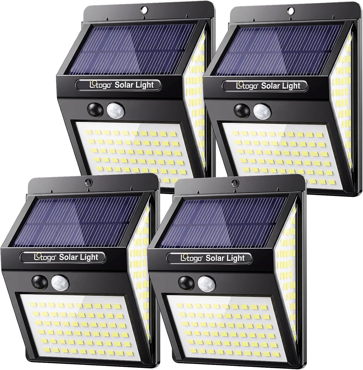 litogo [4 Pack White Frame 140LED Solar Security Lights Outdoor, Solar Motion Sensor Lights 270ºWide Angle Waterproof Solar Powered Durable Wall Lights Outside 3 Modes