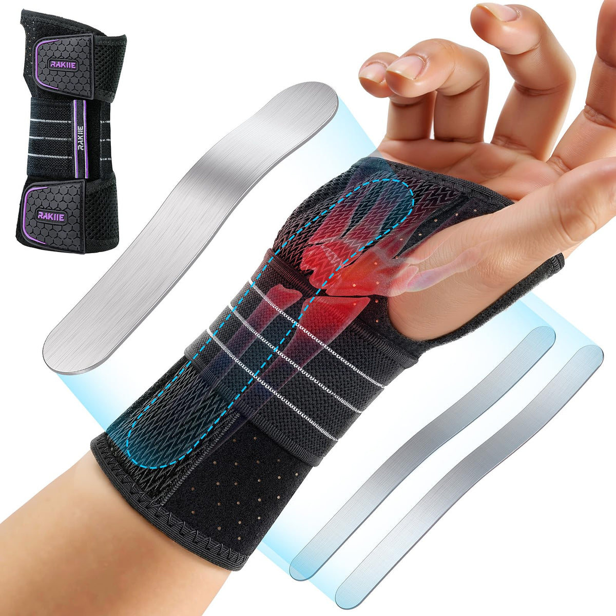 Rakiie Breathable Wrist Support Brace with 3 Metal Splints