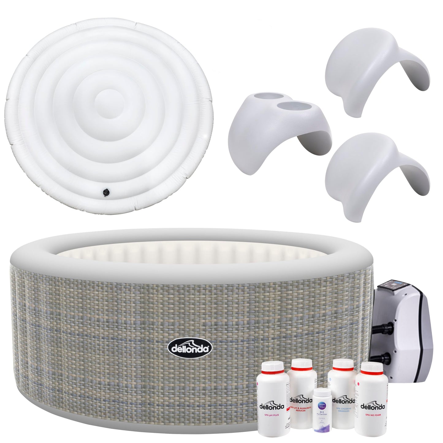 Dellonda 2-4 Person Inflatable Hot Tub Spa with Smart Pump - Rattan Effect - DL90