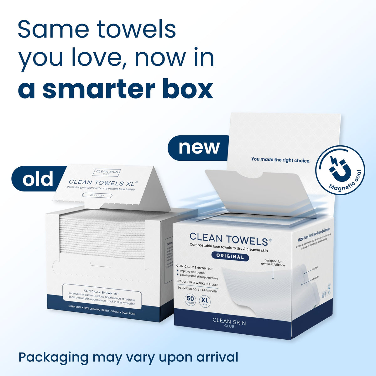 Clean Towels XL®, 100% USDA Biobased Face Towel, Disposable Face Towelette, Eczema Association Accepted, Makeup Remover Dry Wipes, Ultra Soft, 50 ct per pack, 3 Packs, 150 Ct Total