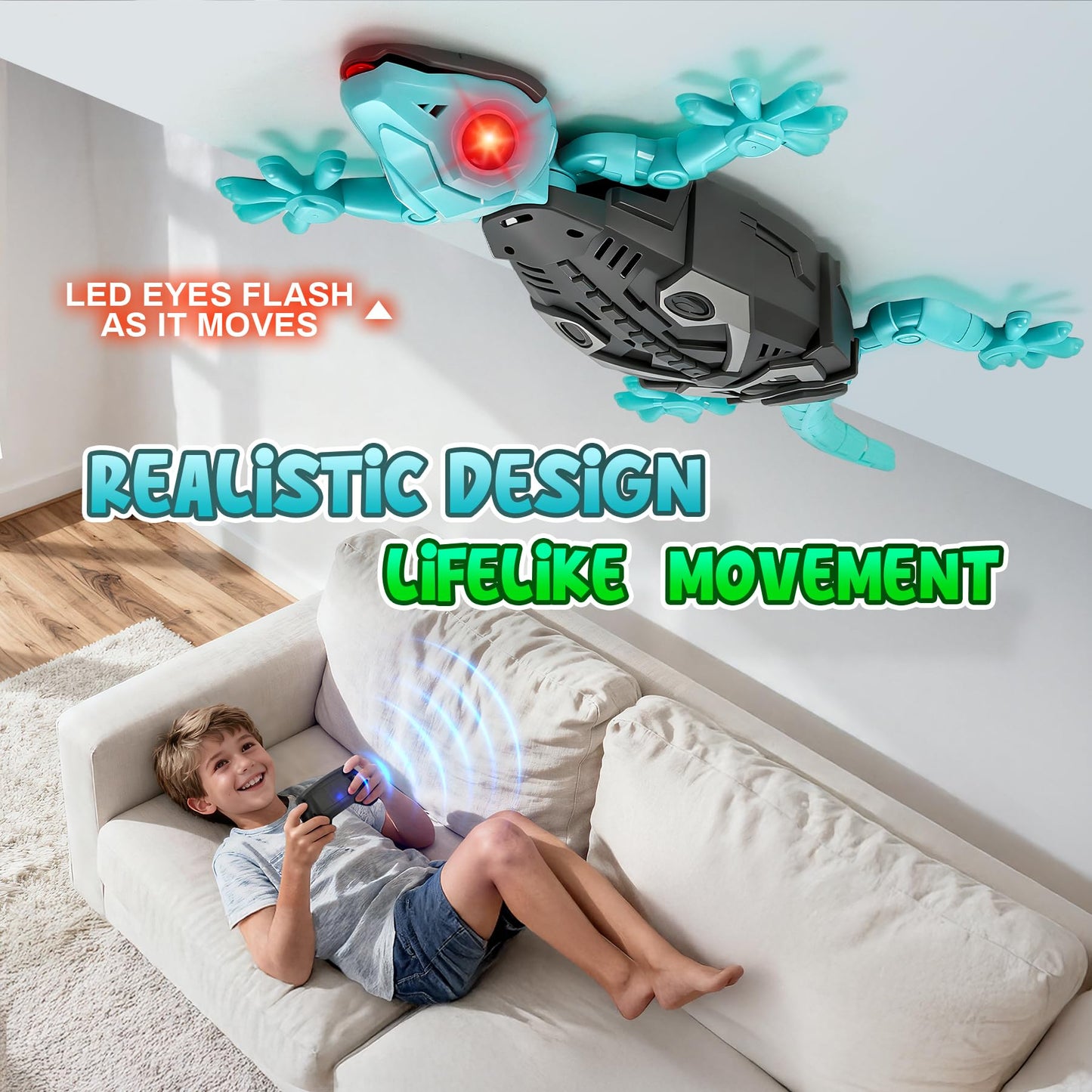 Wall Crawler Gecko, Remote Control Charging Gecko, 360 ° Rotation Lizard Remote Control Toy, Birthday Suitable for Boys and Girls, Boys Toys Age 4 (Blue)
