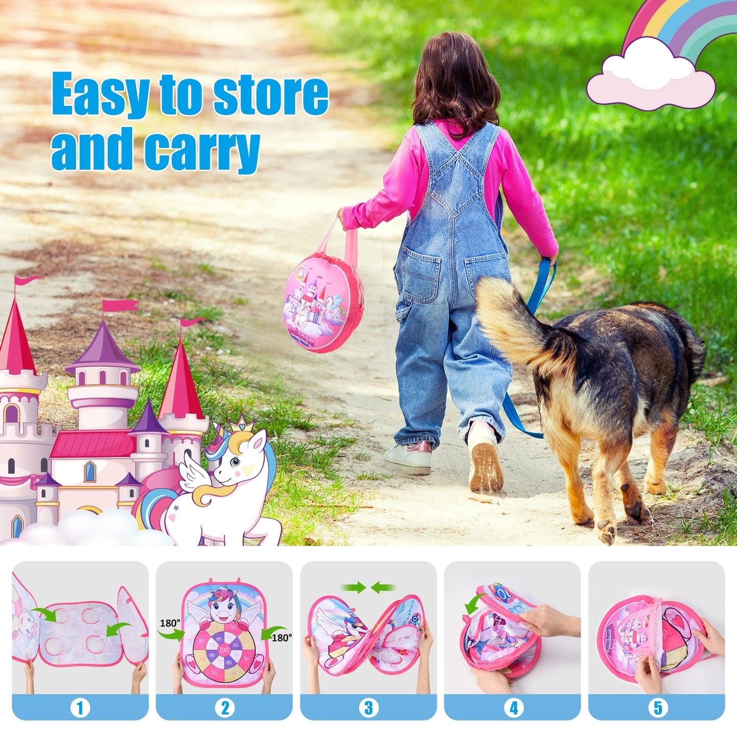 5 in 1 Portable Bean Bags Toss Games, Ring Toss Games for Kids, Outdoor Toys Garden Games Birthday Party Supplies 30 Pcs Combo Set Cornhole Game