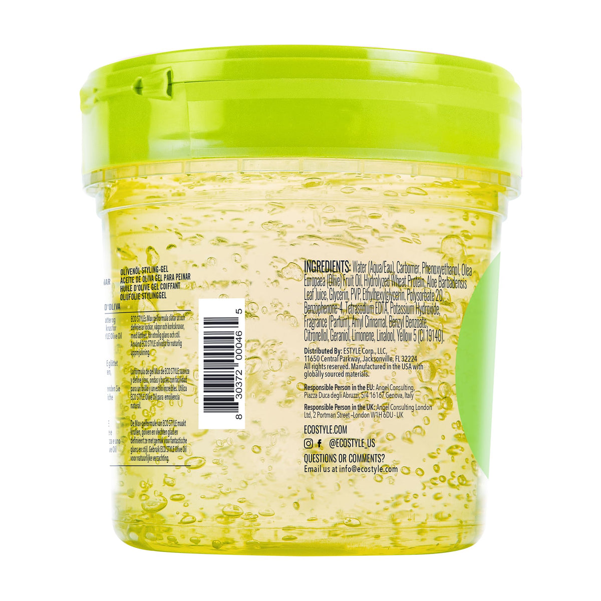 Eco Style Olive Oil Hair Styling Gel, Hydrate and Style, Green, 946 ml (Pack of 5)