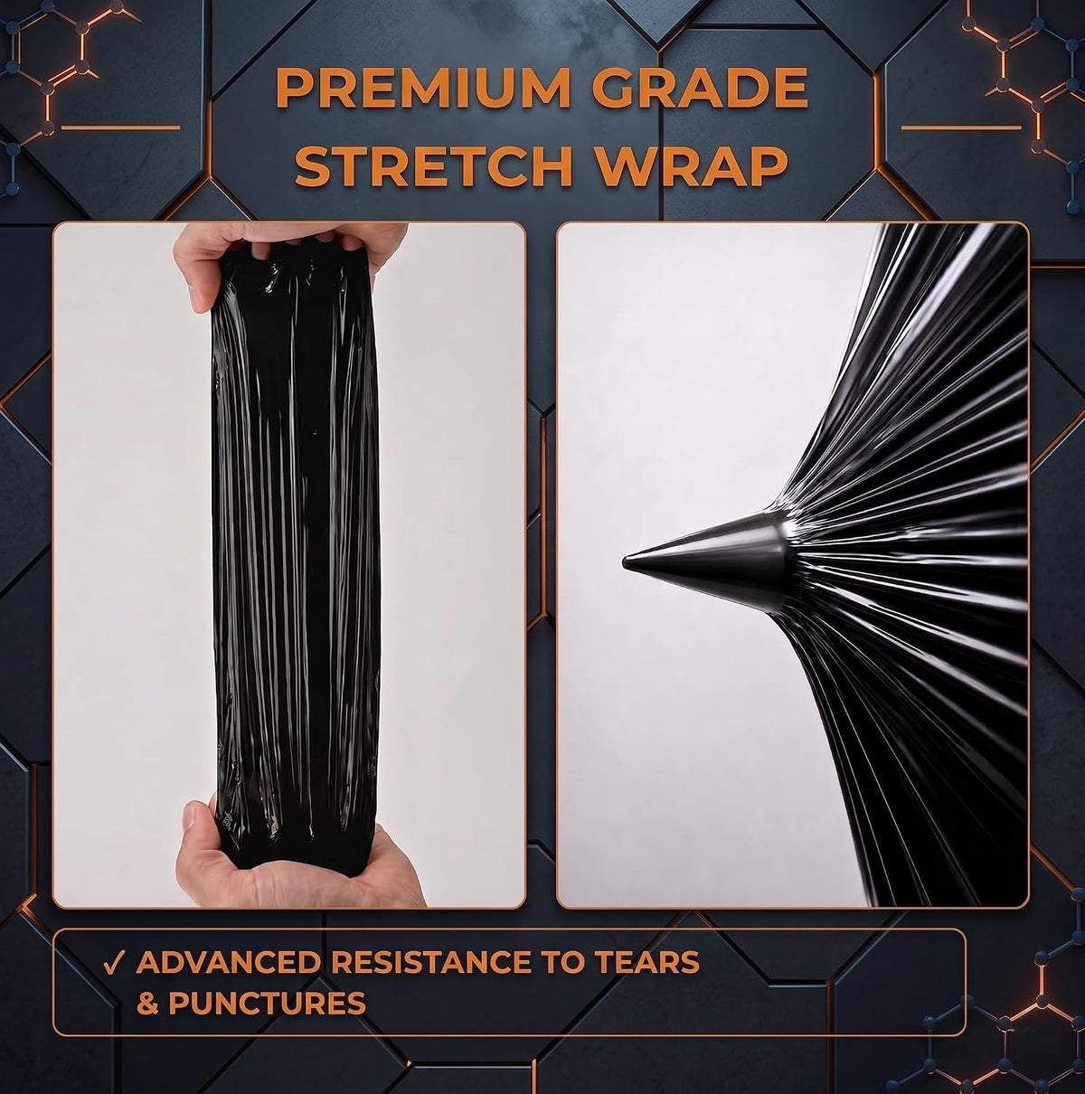 REQUISITE NEEDS Heavy Duty Stretch Film 400mm x 250m – Waterproof & Moisture Proof Pallet Wrap for Packaging, Moving & Storage (Black, 6)