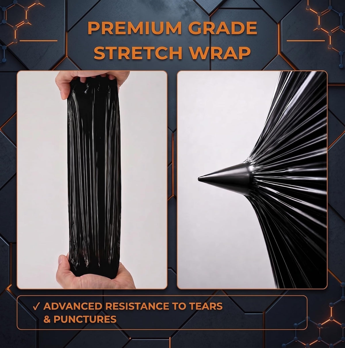 REQUISITE NEEDS Heavy Duty Stretch Film 400mm x 250m – Waterproof & Moisture Proof Pallet Wrap for Packaging, Moving & Storage (Black, 6)