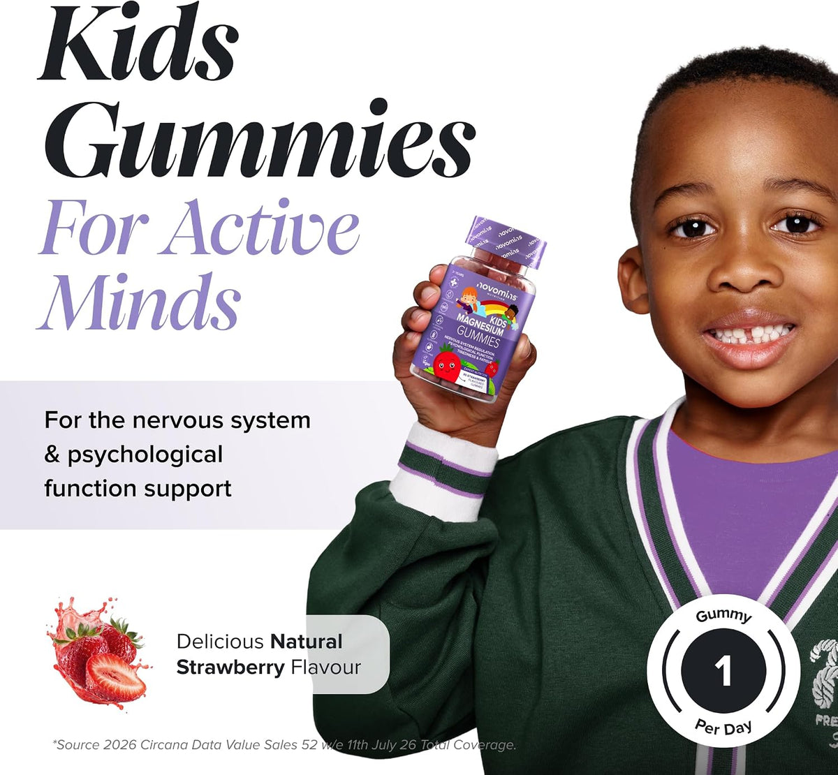 Kids Magnesium Gummies | 546mg Magnesium Citrate I 30 Gummies | Novomins