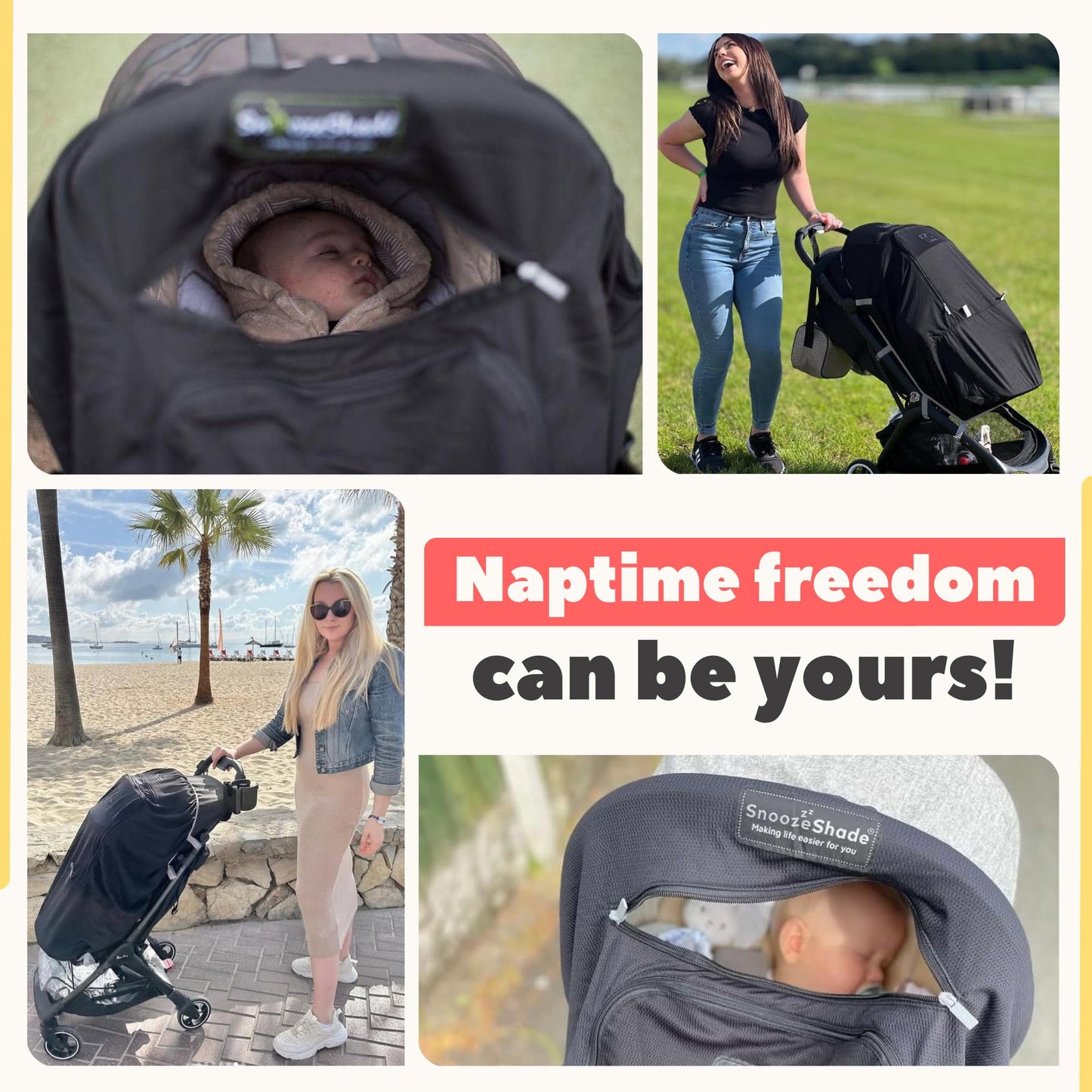 SnoozeShade Plus Extra Pram and Stroller Sun Shade Cover Blocks 99% UV UPF50+ Baby Sleep Aid and Breathable Blackout Canopy for Pushchairs Buggies and Travel Strollers