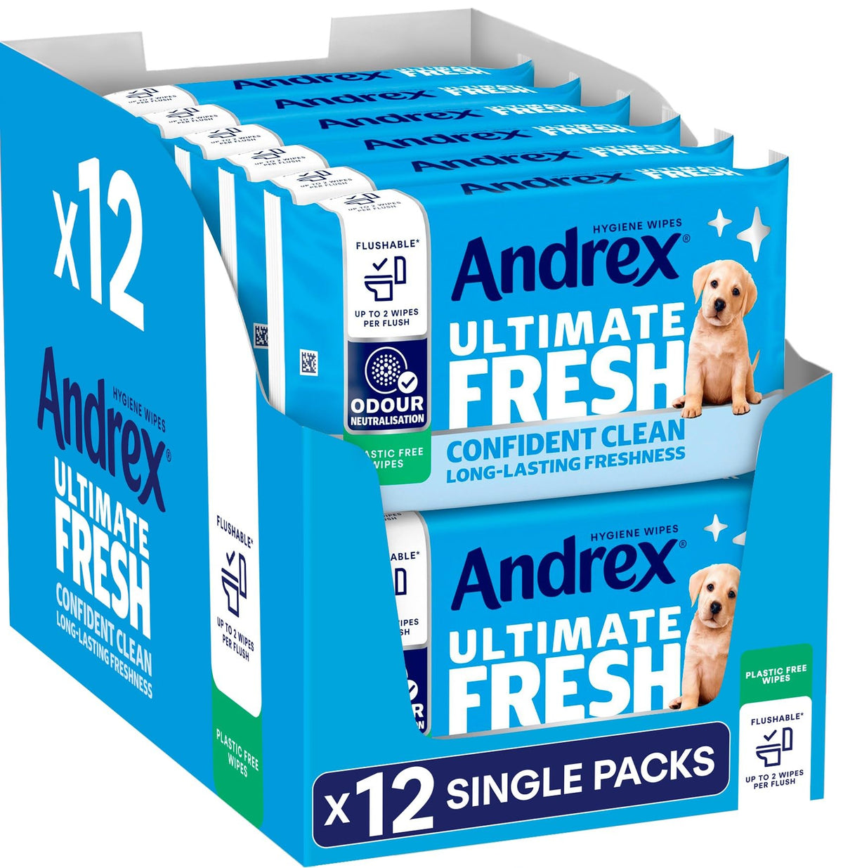 Andrex Ultimate Fresh Washlets, 4-Pack - Gentle, Biodegradable, Flushable Toilet Wipes for Everyday Hygiene