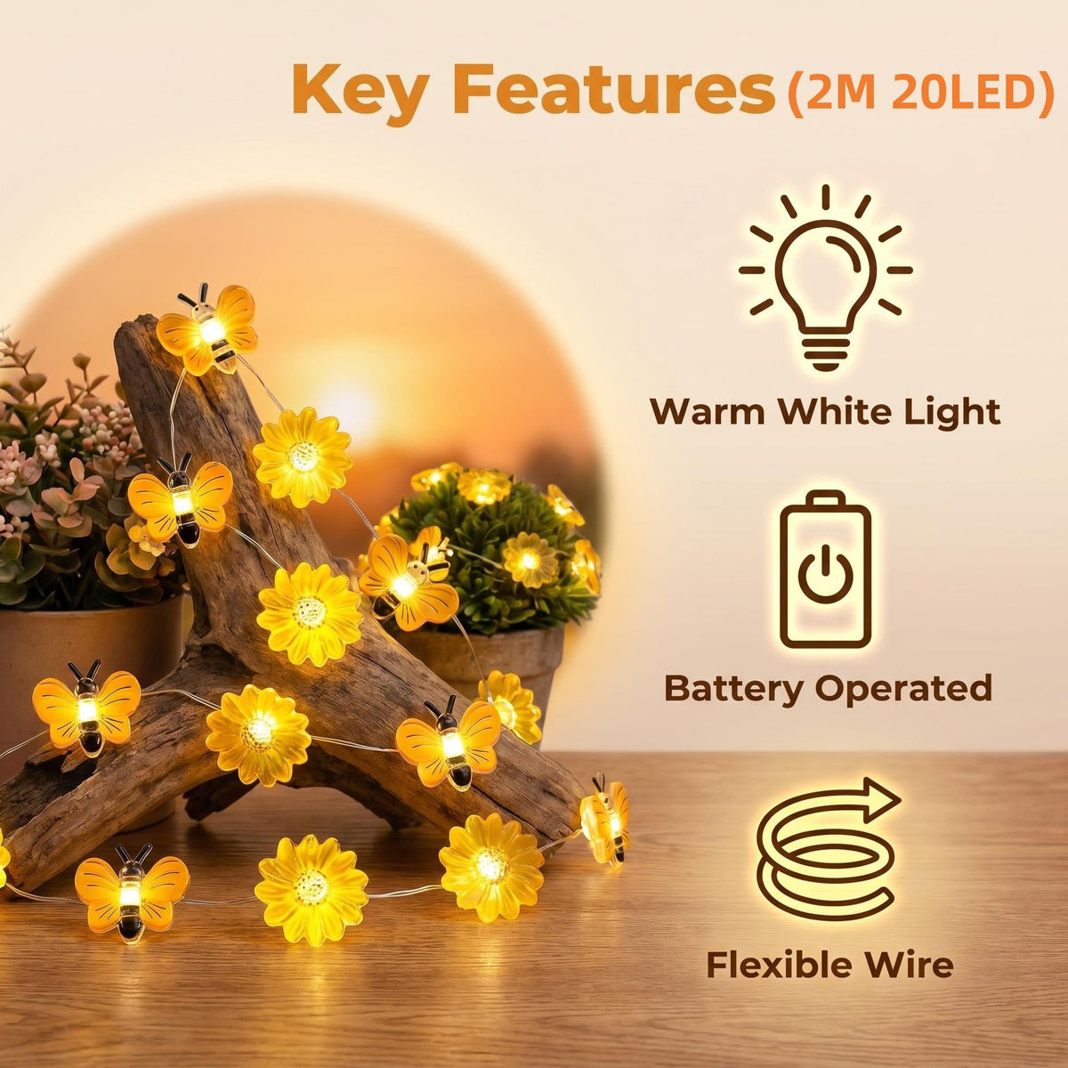 2M 20 LED Pink Cherry Blossom Fairy Lights, Battery Operated Flower String Lights for Bedroom Decor, Indoor Spring and Christmas Decorations, Girls Room Gift (Flowers)