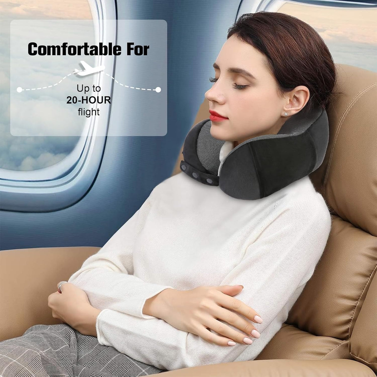 Cirorld Travel Pillow for Airplane, Neck Pillow for Travel, Memory Foam Travel Neck Pillow for Adults, Adjustable & Compact Flight Pillow, Ergonomic Neck Cushion, With Ear Plugs, Eye Mask, Carry Bag