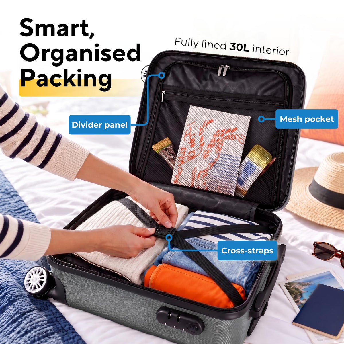WORLD EXPLORER Cabin Suitcase 55x40x20cm, 34L Carry-On Cabin Bag, Dark Grey