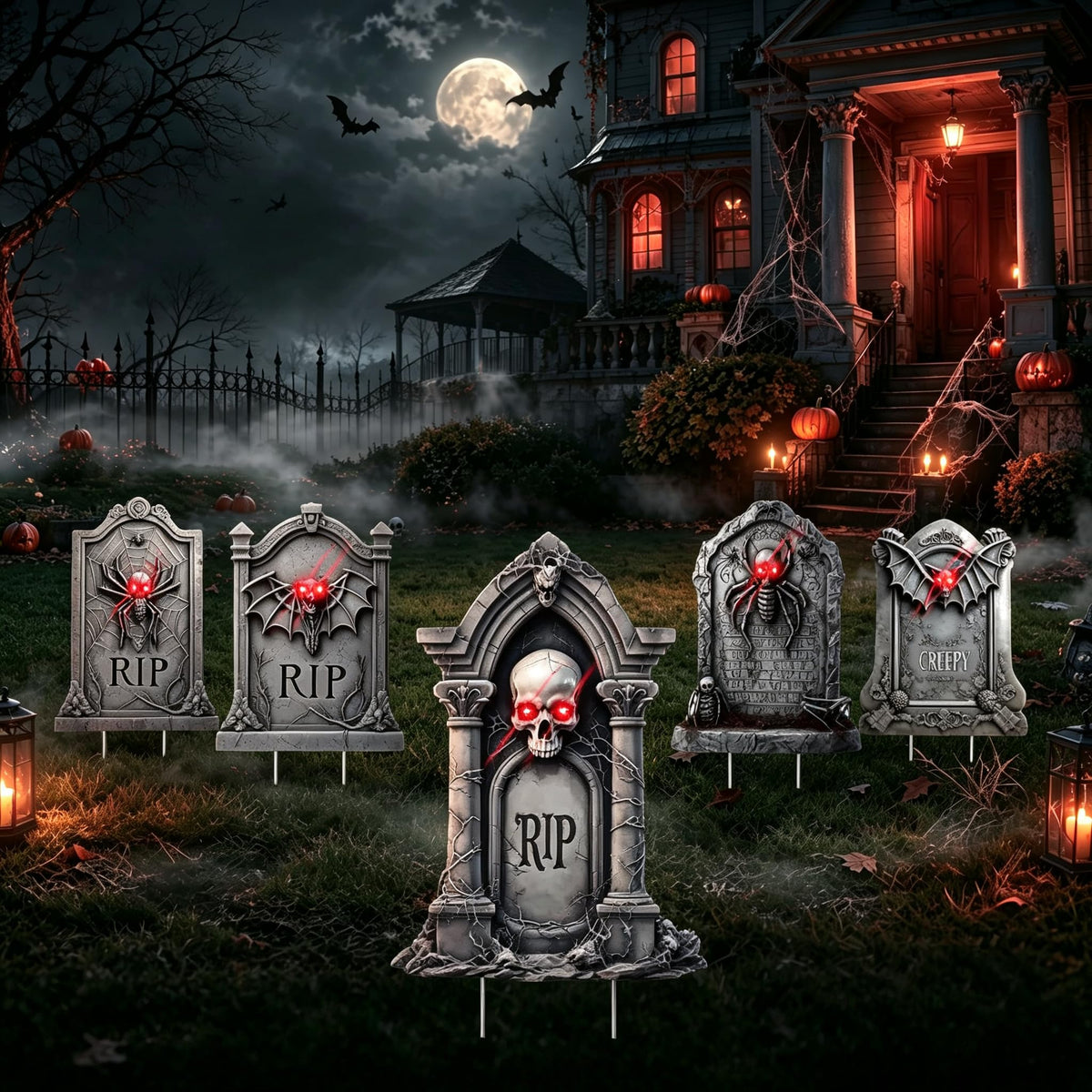 10 Pack Halloween Yard Signs, Fluorescent Skeleton Hands and Tombstones