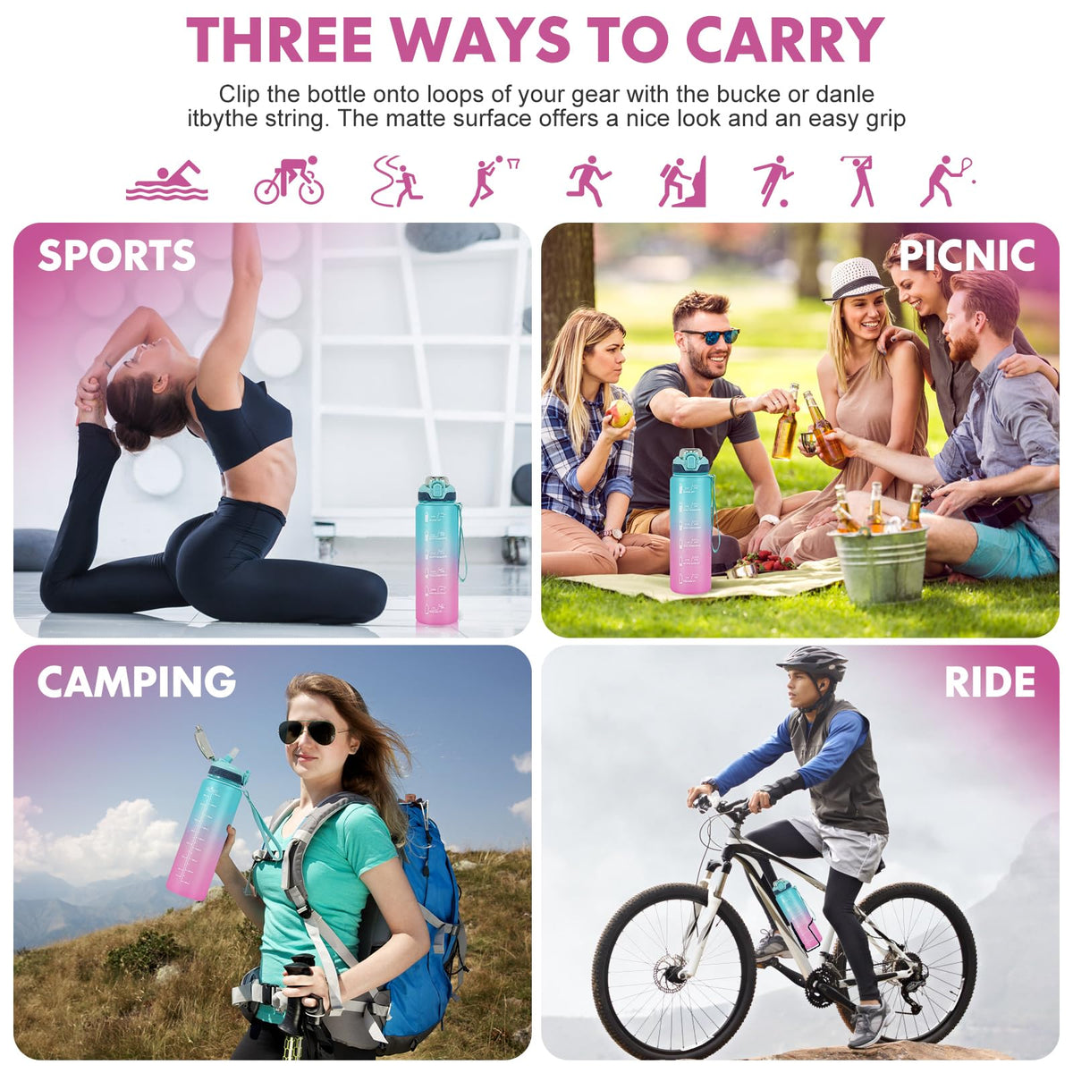 SEASEVEN Flat Water Bottle 750ML for Gym,School Office(Flat Pink)