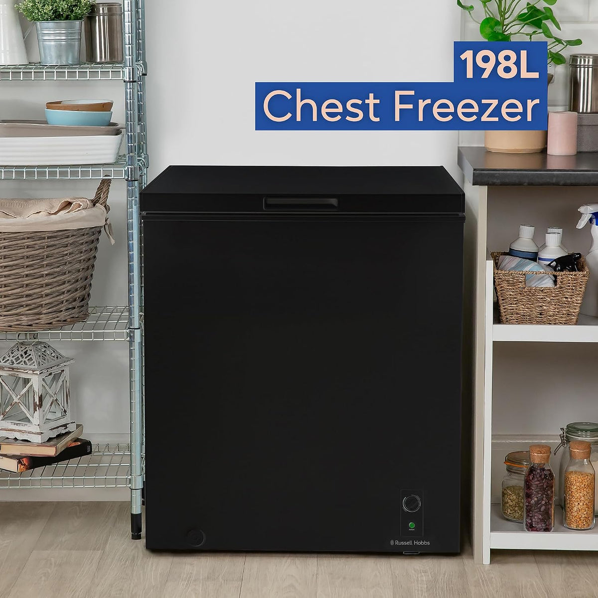 Russell Hobbs White Chest Freezer 143L Freestanding, Adjustable Thermostat, Chill or Freeze Function, 4 Star Freezer Rating & Suitable for Outbuildings & Garages RH142CF0E1W