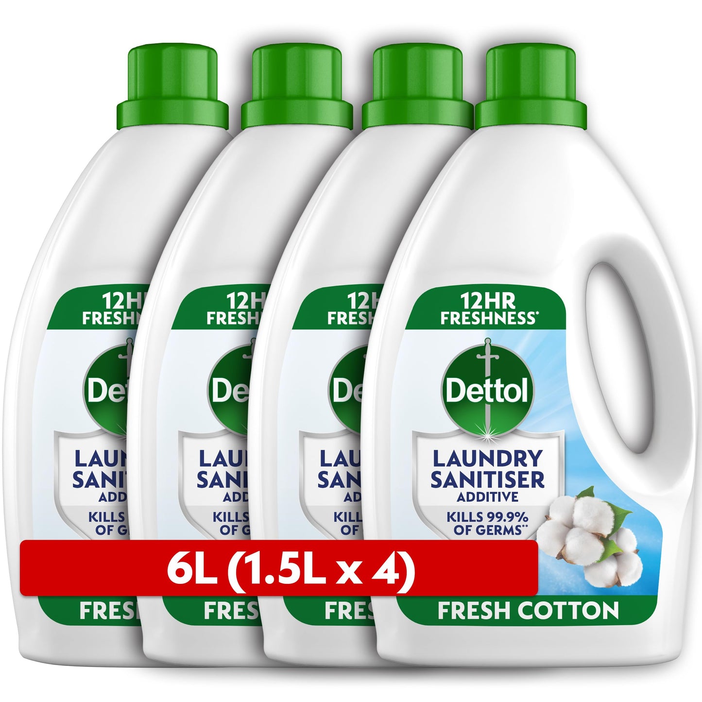 Dettol Antibacterial Laundry Sanitiser Fresh Cotton 6L | 4 x 1.5L