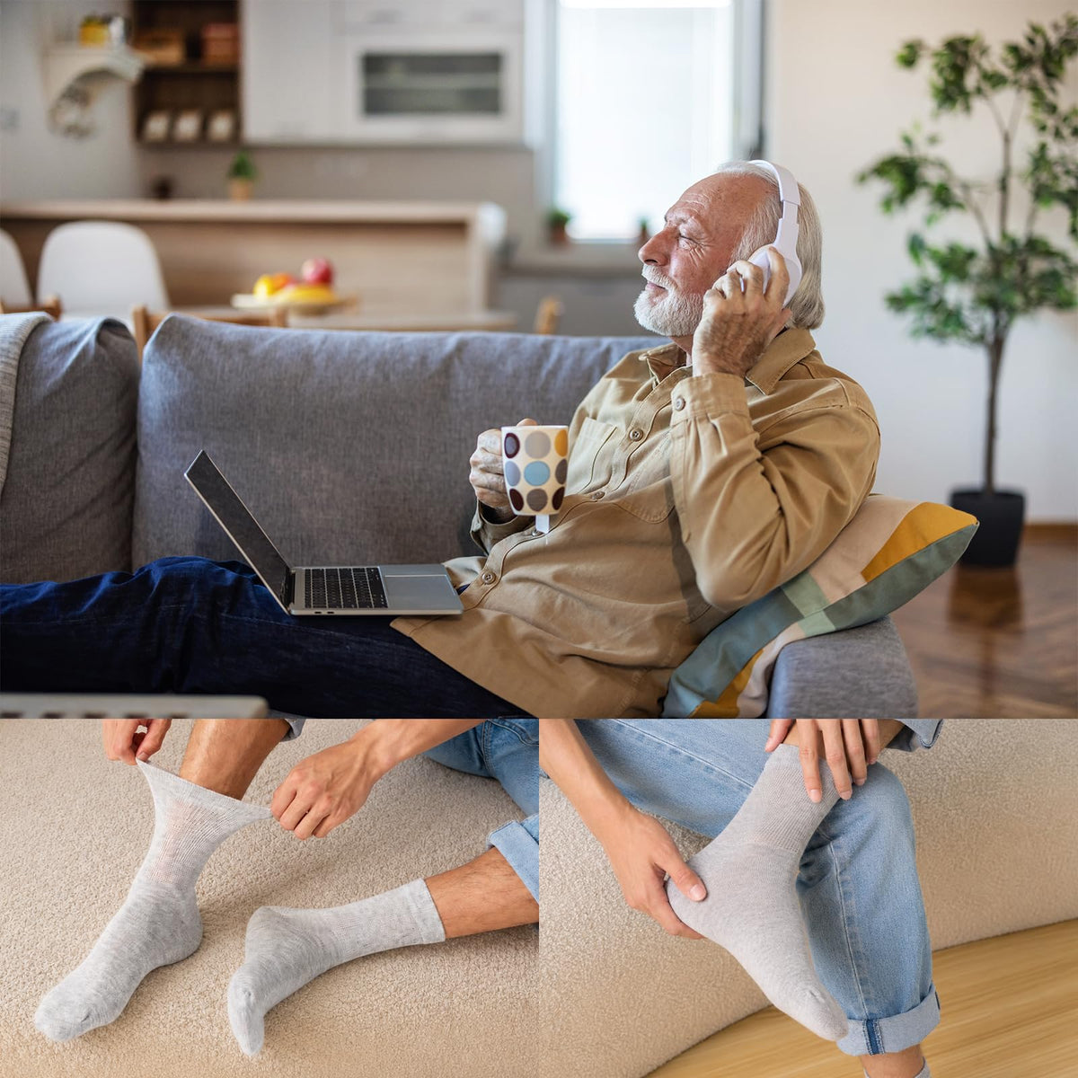 Niorasen Men's Extra Wide Diabetic Bamboo Socks, 3/6 Pairs