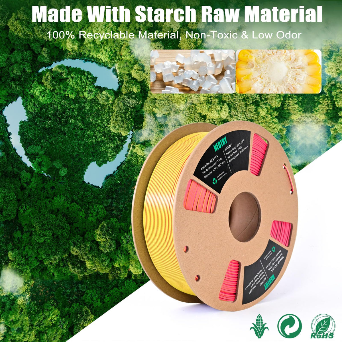 Silk Tri Colour PLA Filament 1.75mm 1kg, Multicolor 3D Printer Filament, Filament 3D Printing Materials for Most FDM 3D Printer, Silk PLA Red Yellow Blue, Rainbow PLA Filament 1.75mm ± 0.02