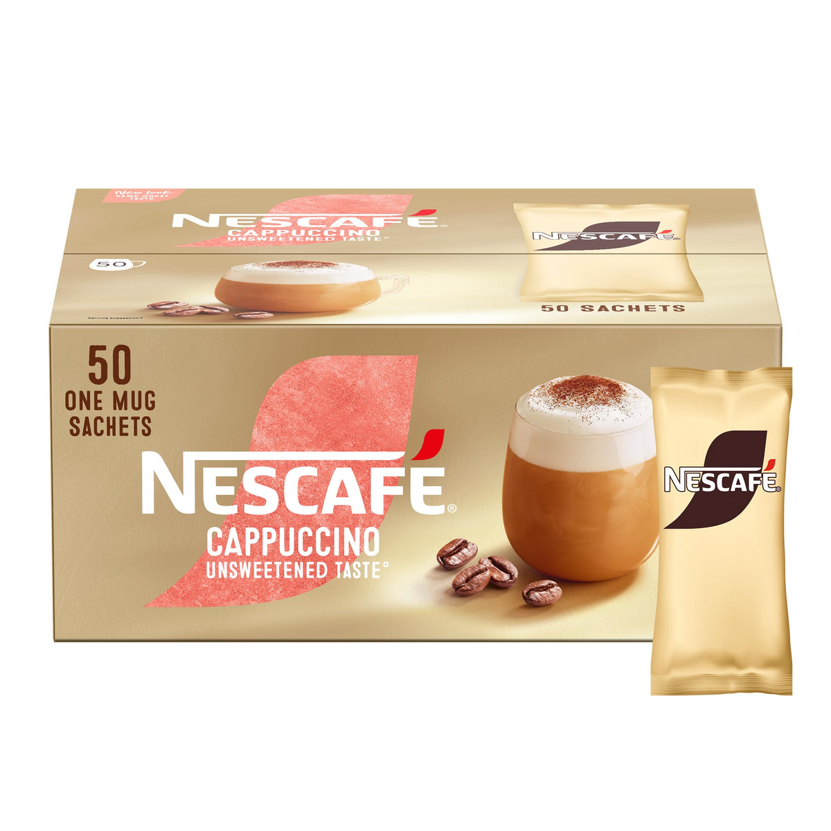 Nescafe Cappuccino Unsweetened Taste Instant Coffee 8 x 14.2g Sachets, 100% Responsibly Sourced Coffee (Pack of 5)