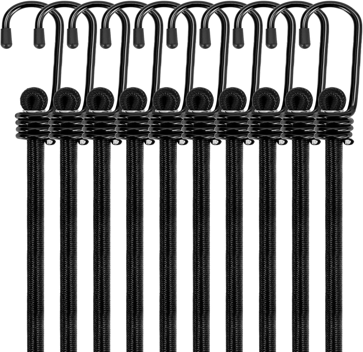WeFine Pack of 10 Bungee Cords with Hooks Weatherproof & UV-Resistant Bungee Straps Heavy Duty Elastic Bungee Ropes for Caravan Camping RVs Trunks Luggage Racks,Black,16 inch (40CM)