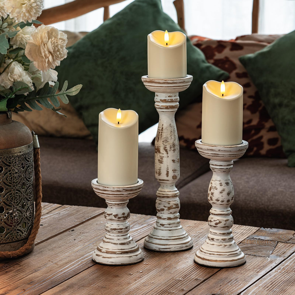 Homemory Outdoor Waterproof Flameless Candles, Dark Ivory, Set of 2, D 3"