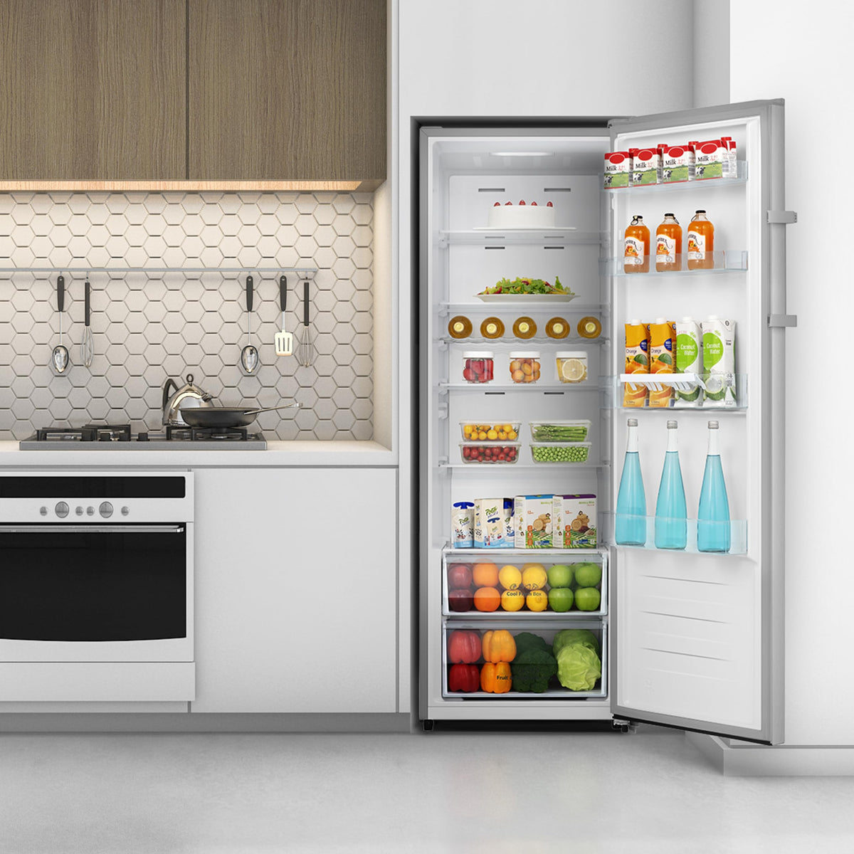 Hisense FV298N4ACE Tall Freestanding Freezer 240 Litre Capacity Total No Frost with LED Display 59D x 59.5W x 172H cm - Stainless Steel, Silver