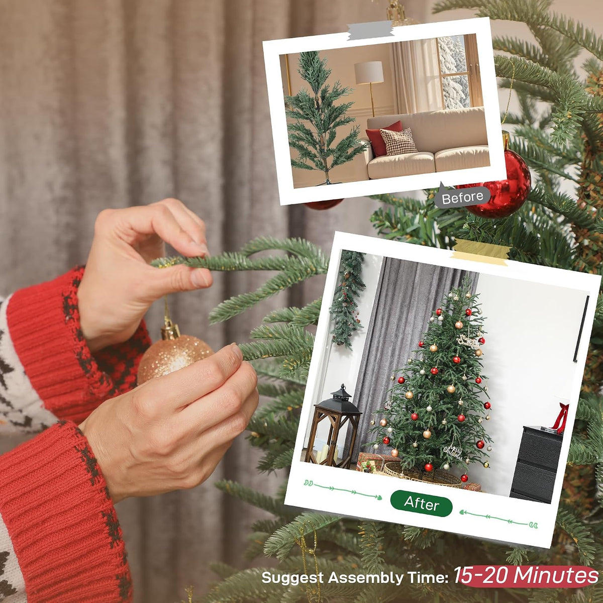HOMCOM 6 ft Artificial Christmas Tree, 1814 Realistic Dense Branches, Green