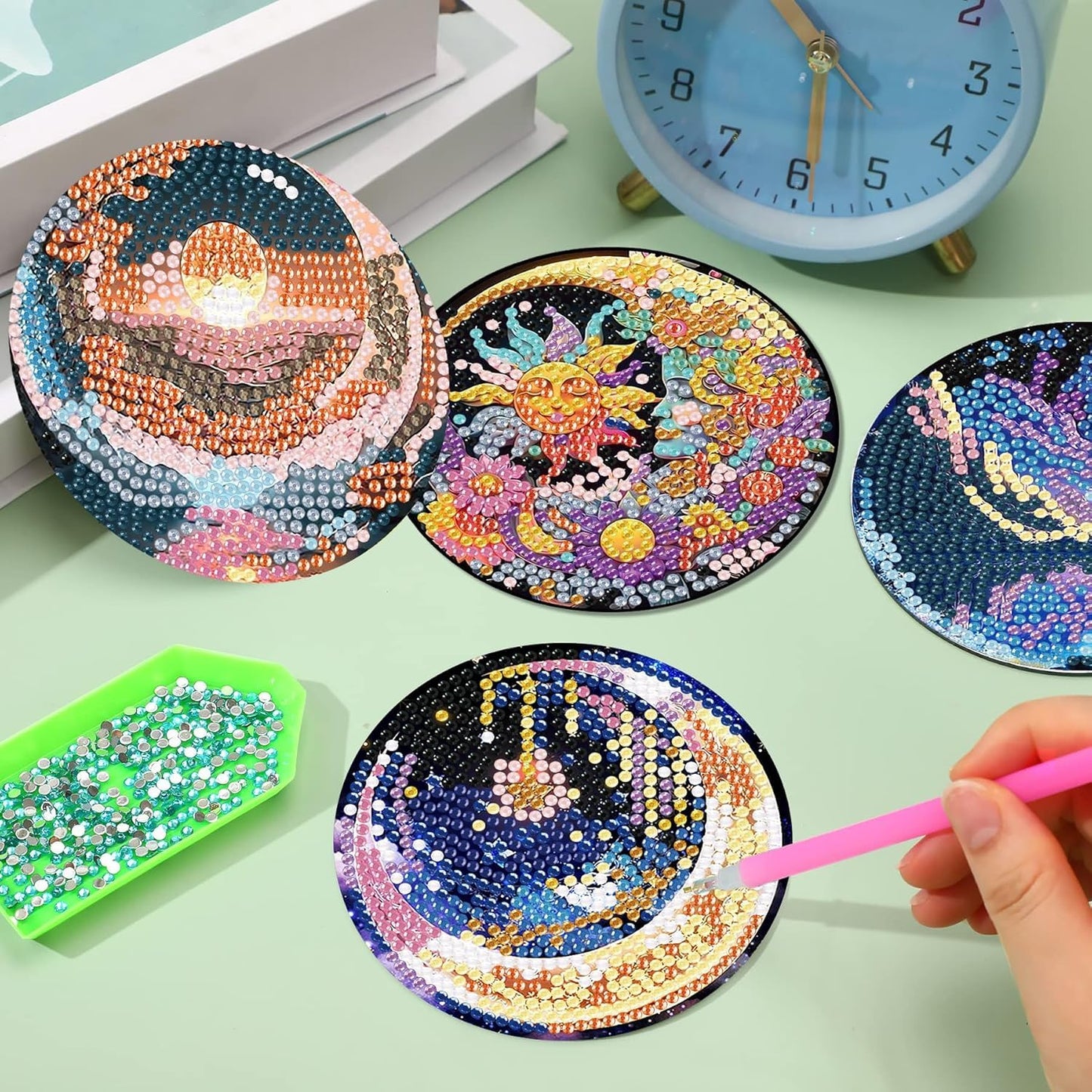 8 Pcs Flowers Diamond Art Coasters Kits for Adults Begainners,Full Drill Diamond Painting Coasters Kit with Holder,DIY Gem Painting Craft Kits for Adults Supplies Gift (Flowers).