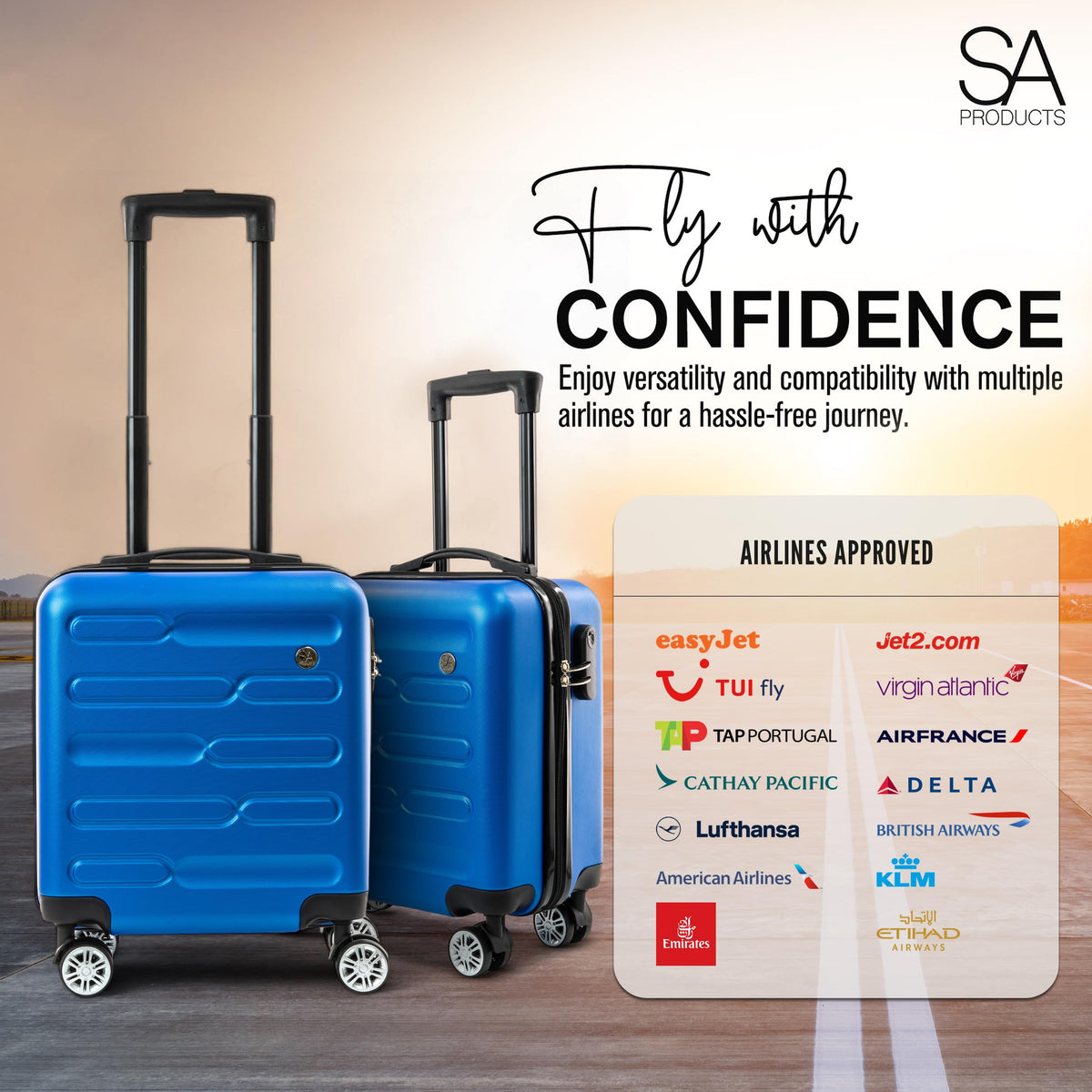 SA Products Cabin Suitcase - 34L Carry On Hard Shell Bag - 55x40x20 - Grey