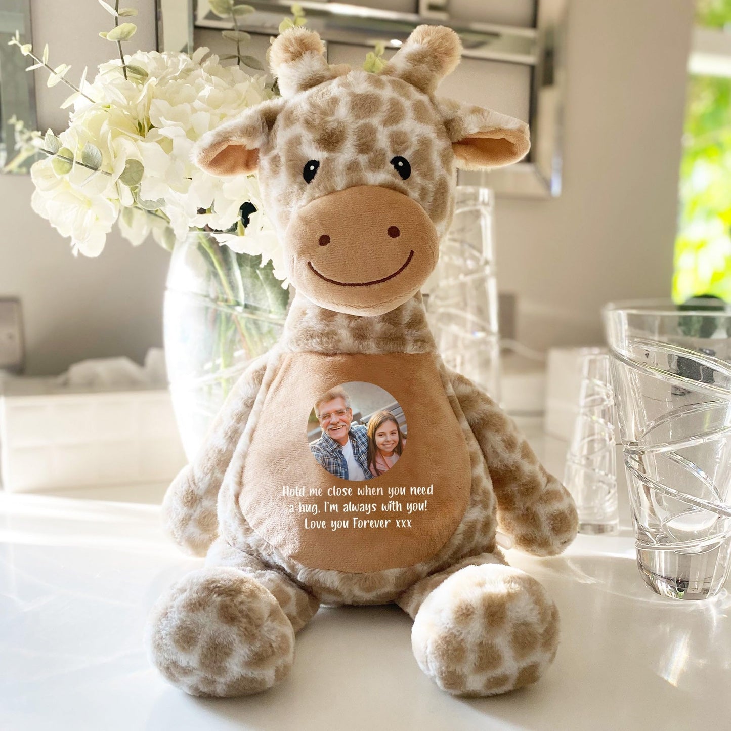Personalised Photo Comfort Keepsake Giraffe Teddy | Custom Photo & Message | Sympathy Gift, Remembrance, Present