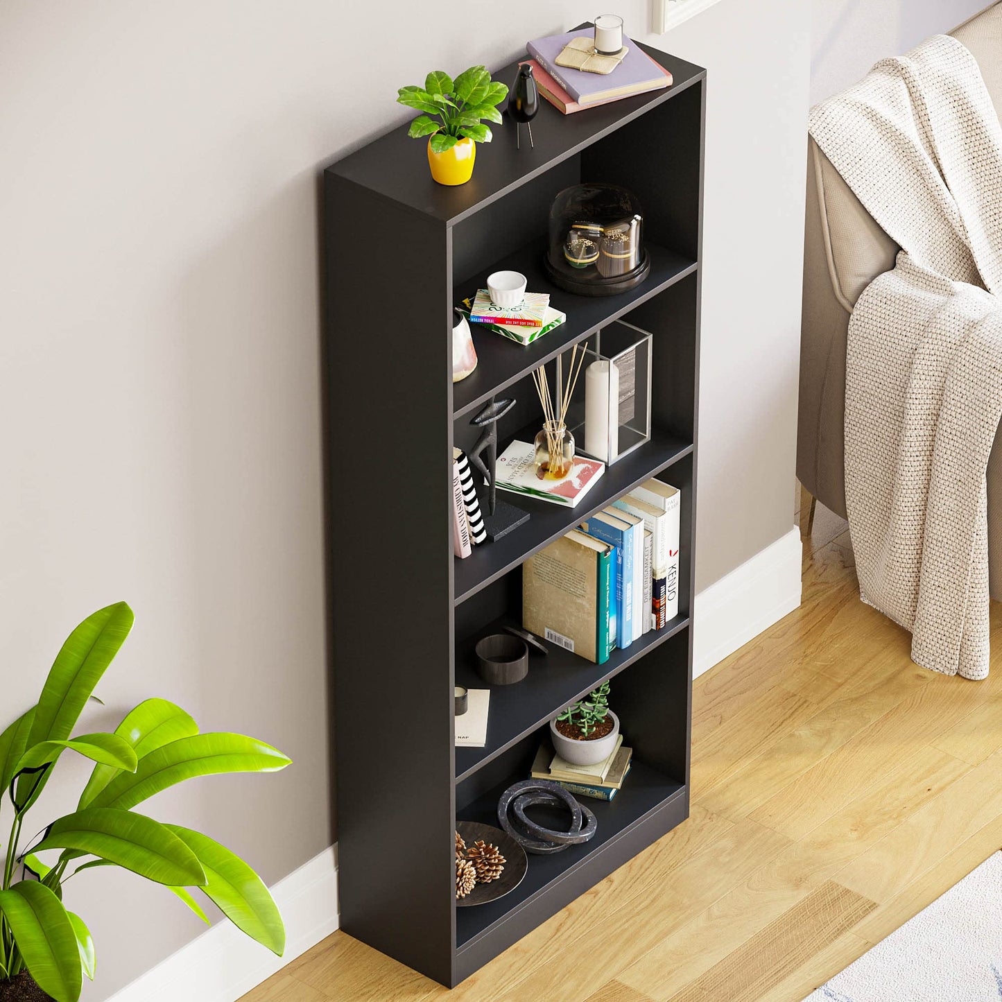Vida Designs Cambridge 3 Tier Low Bookcase, White Wooden Shelving Display Storage Unit Office Living Room Furniture