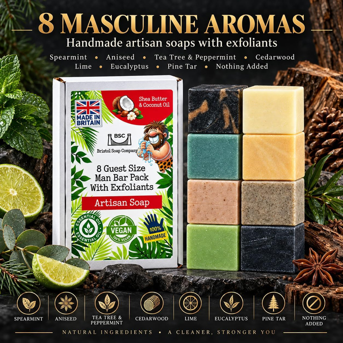 Bristol Soap Company Artisan Soap Guest Size Man Bar Pack, 8 x 30g