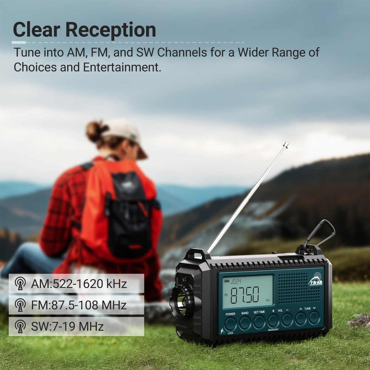 Mesqool Wind Up Radio Solar Powered, 5000mAh Emergency Hand Crank AM FM Radio with Flashlight, Reading Lamp, USB Phone Charger, SOS Alarm and Compass