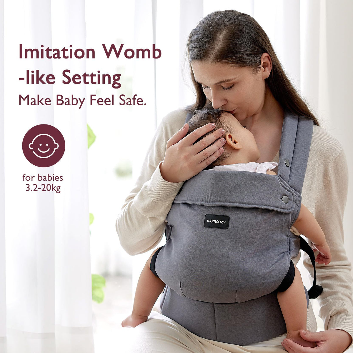 Momcozy Baby Carrier for 3-24M/3.2-20kg, Waist 64-127cm, Cotton Khaki