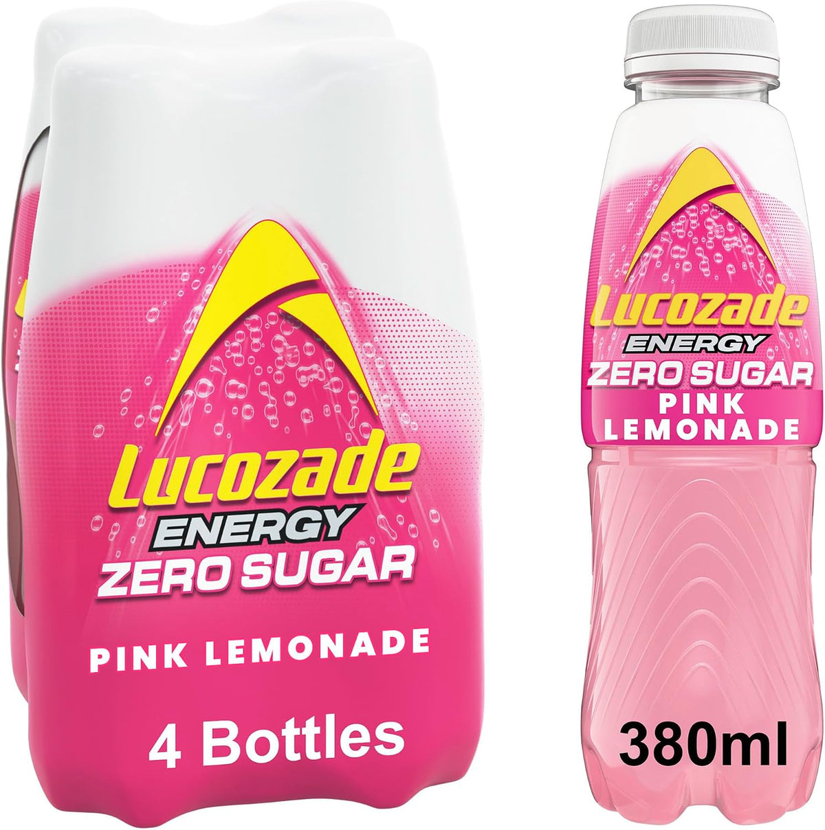 Lucozade Energy Zero Pink Lemonade 380ml (Pack of 4)