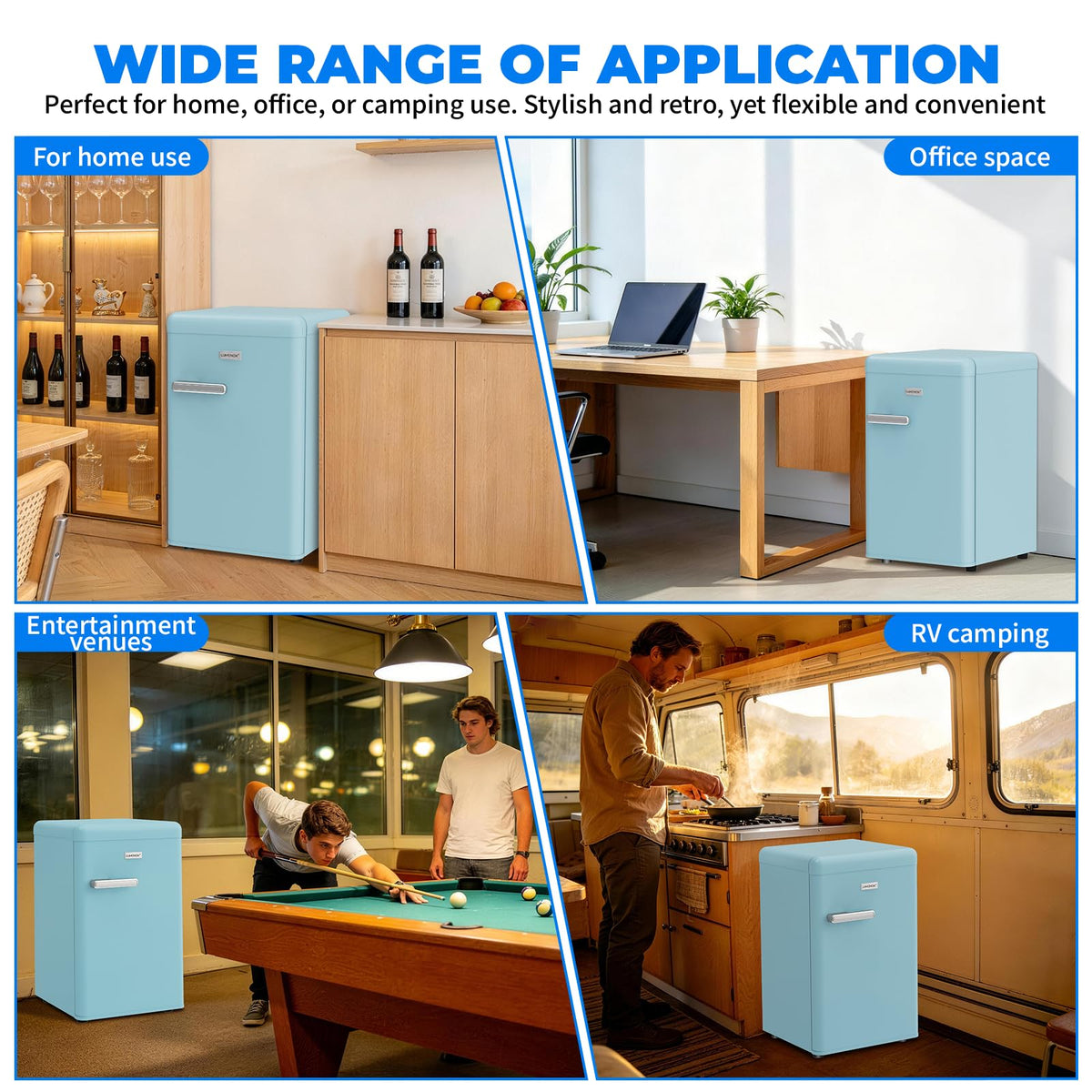 Retro Mini Fridge, 72L Compact Refrigerator, 43dB Quiet Operation, Adjustable 7-Temp Control, with LED Light, for Bedroom, Office, Kitchen & RV
