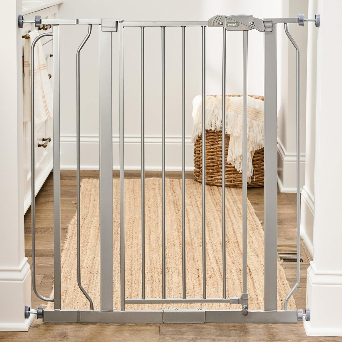 Regalo Safety 91.4cm Extra Tall Baby Gate for Doorways & Bottom of Stairs, Fits Openings 73.6-90cm (Extension Included), Pressure Mounted for Babies, Toddlers & Pets