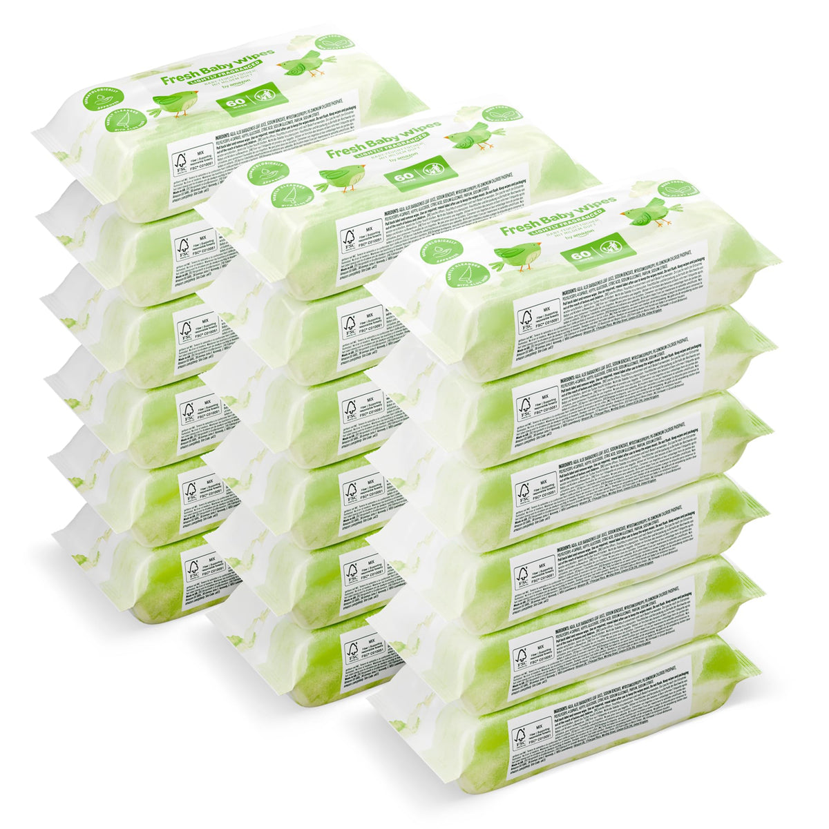 by Amazon Fresh Baby Wipes, 360 Wipes, 6 Pack of 60, Wipes Without Plastic