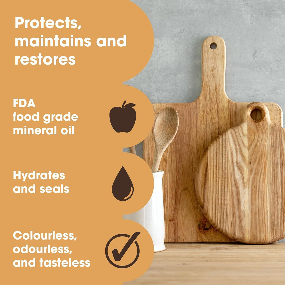 Chopping Board Oil - Premium Food Grade Mineral Oil to Protect and Restore Wood Cutting Boards, Butcher Blocks, Countertops - 250ml