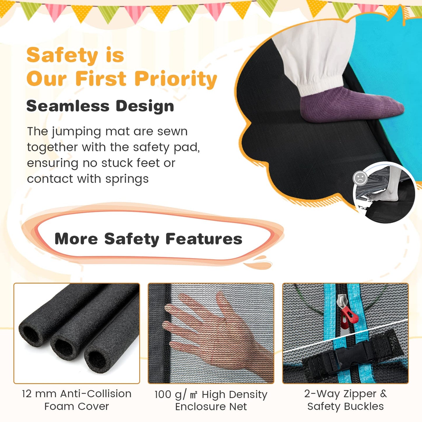 COSTWAY 6FT Kids Trampoline, 2 in 1 Toddler Trampolines with Swing and Enclosure Safety Net, Rectangle Trampoline for Outdoor
