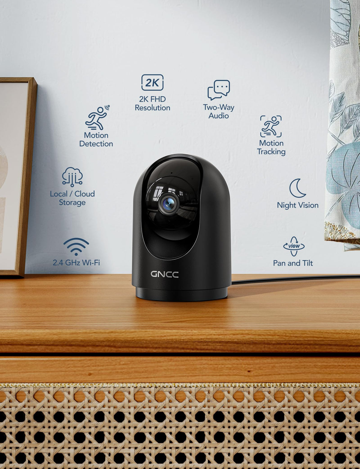 GNCC Indoor Dog Pet Camera with APP, Wifi Baby Monitor with Camera, Black
